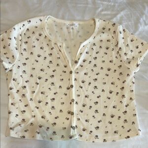 Cream Floral Button-Up Crop Top